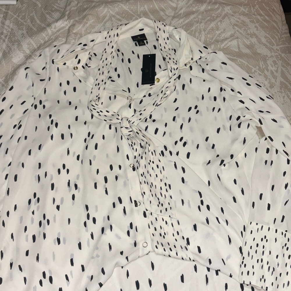 Black & White Button Down Top w/ Optional Scarf